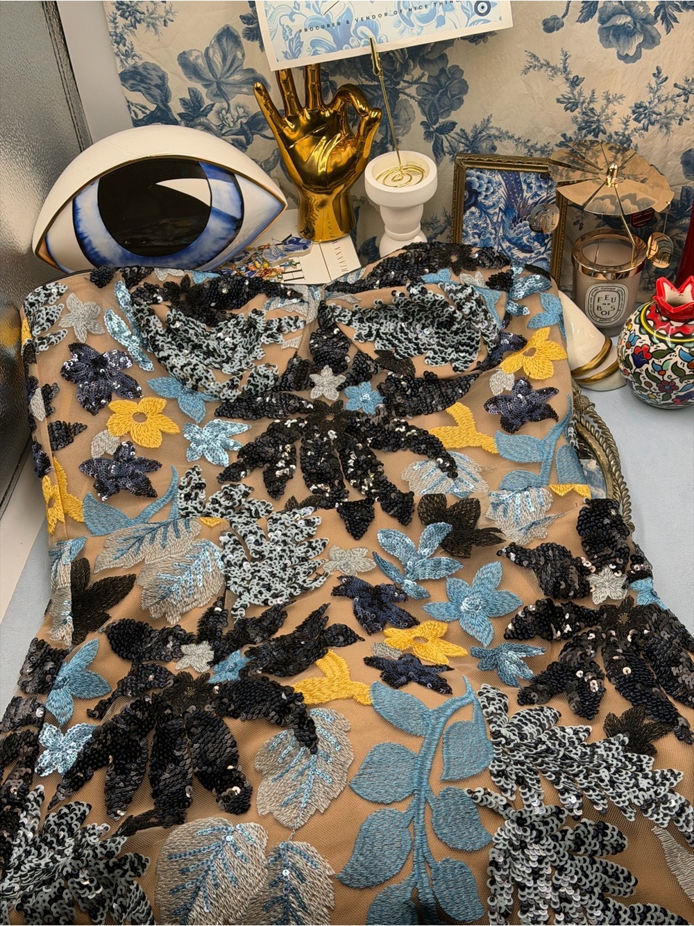 🆕 BRONX & BANCO 🧿 NWOT Dahlia Sequin Maxi Dress, Blue Yellow Multi- Sz XL US10 - Picture 13 of 15